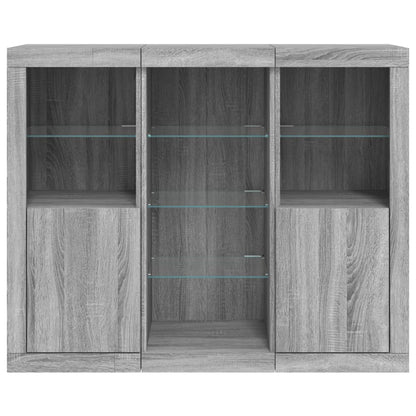 Sideboards with LED Lights 3 pcs Grey Sonoma Engineered Wood
