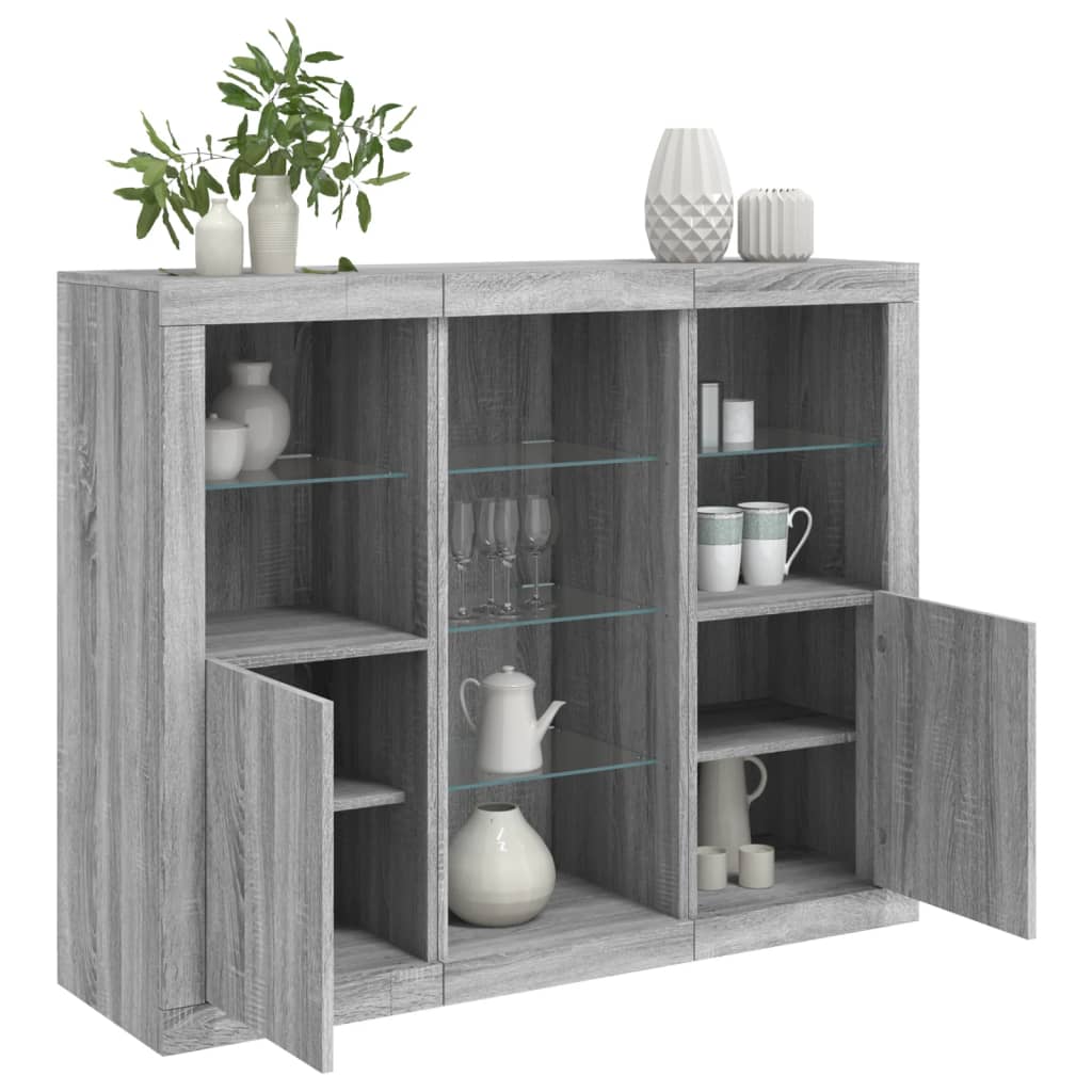 Sideboards with LED Lights 3 pcs Grey Sonoma Engineered Wood