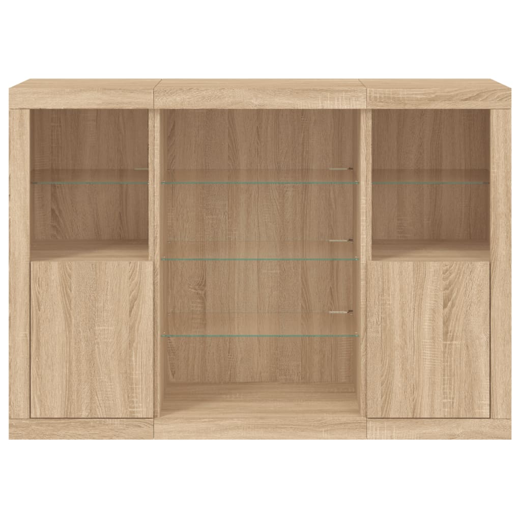 Sideboards with LED Lights 3 pcs Sonoma Oak Engineered Wood