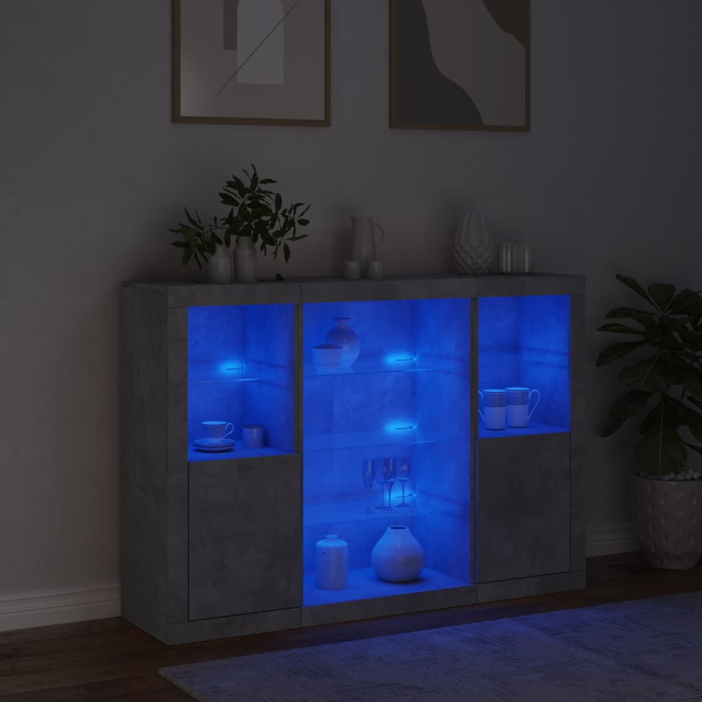 Sideboards with LED Lights 3 pcs Concrete Grey Engineered Wood