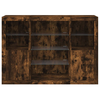Sideboards with LED Lights 3 pcs Smoked Oak Engineered Wood