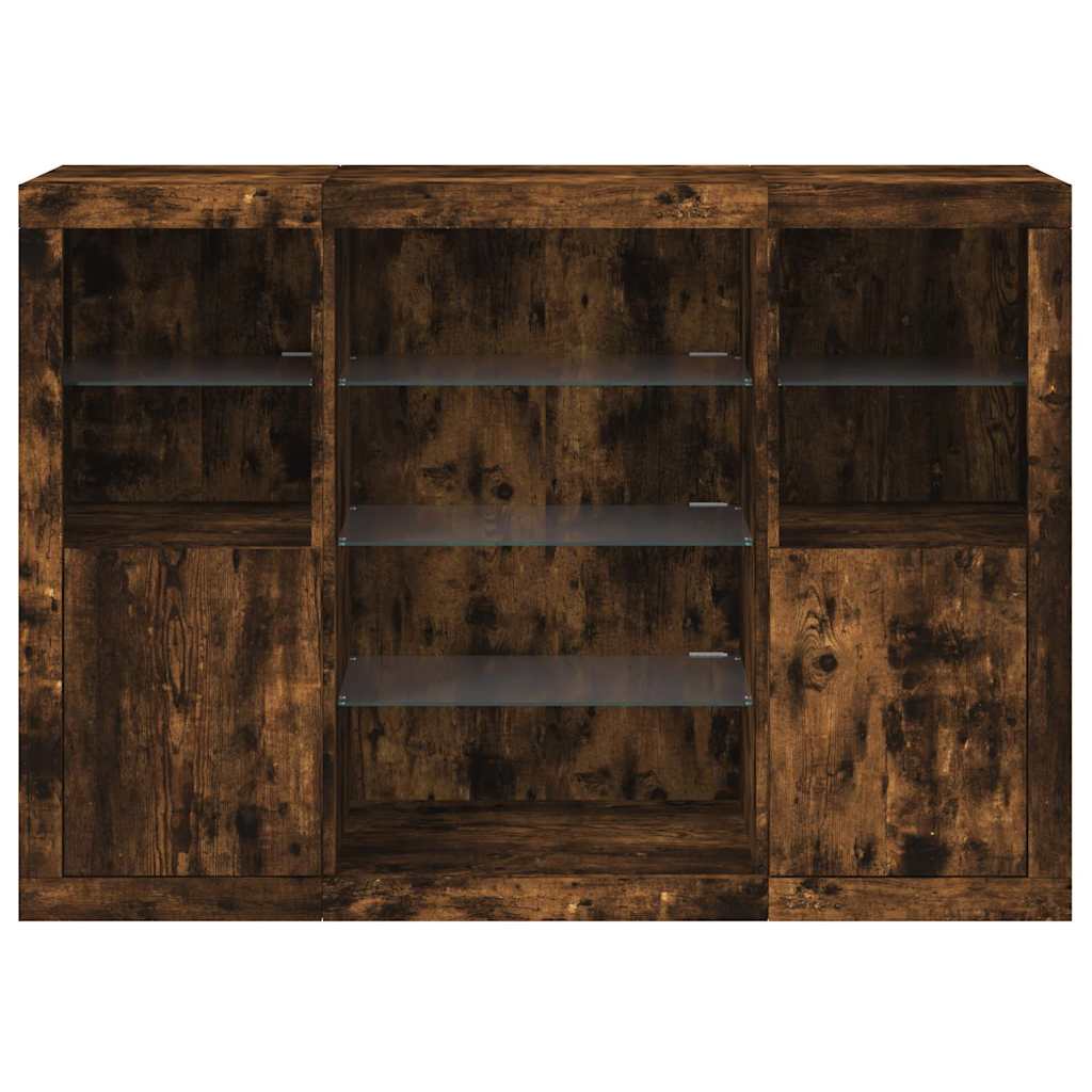 Sideboards with LED Lights 3 pcs Smoked Oak Engineered Wood