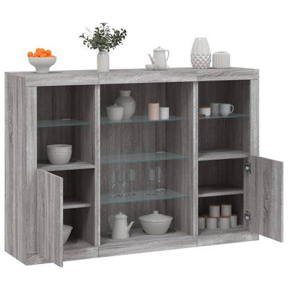 Sideboards with LED Lights 3 pcs Grey Sonoma Engineered Wood