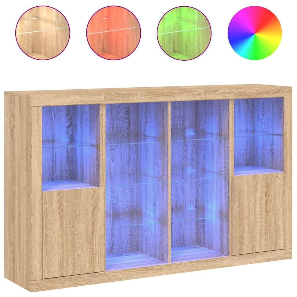 Sideboards with LED Lights 3 pcs Sonoma Oak Engineered Wood