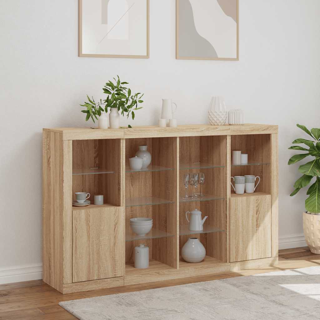 Sideboards with LED Lights 3 pcs Sonoma Oak Engineered Wood