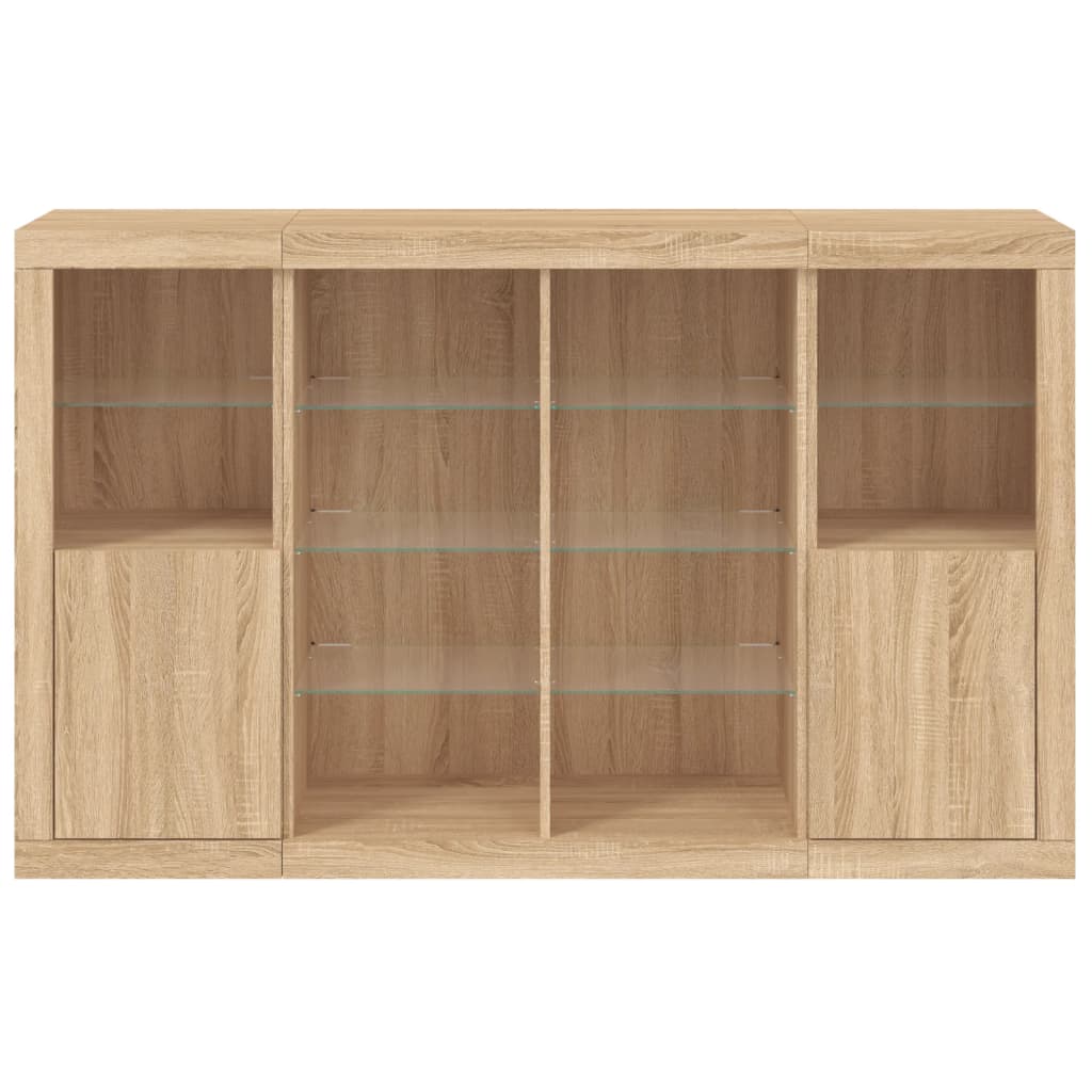 Sideboards with LED Lights 3 pcs Sonoma Oak Engineered Wood