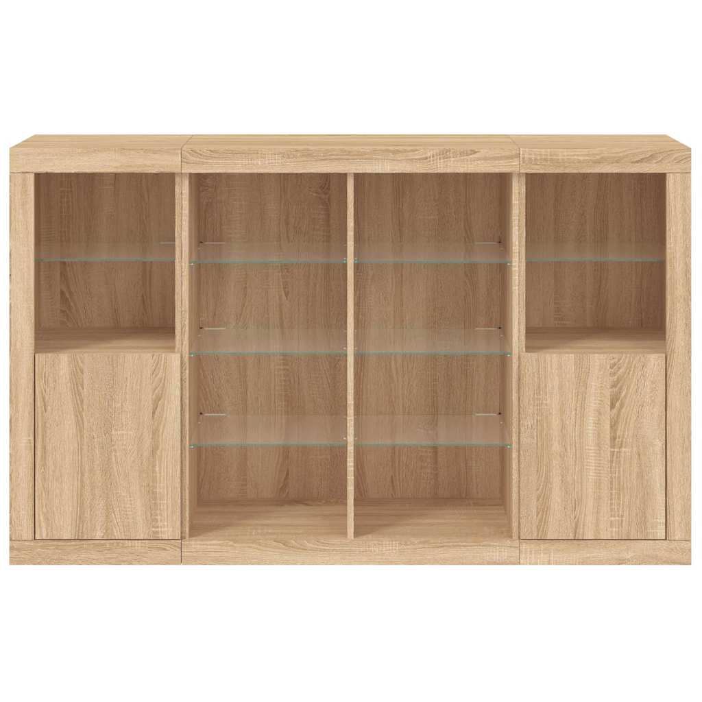 Sideboards with LED Lights 3 pcs Sonoma Oak Engineered Wood