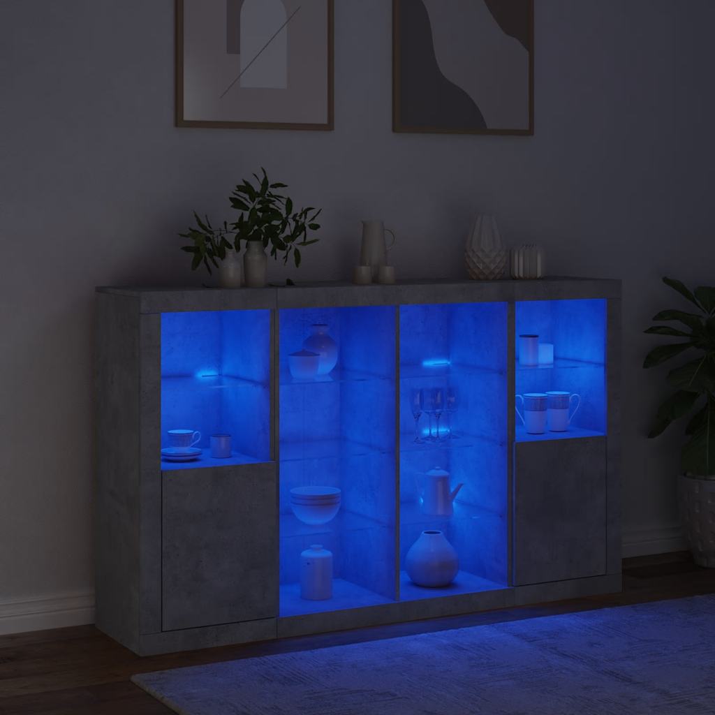 Sideboards with LED Lights 3 pcs Concrete Grey Engineered Wood