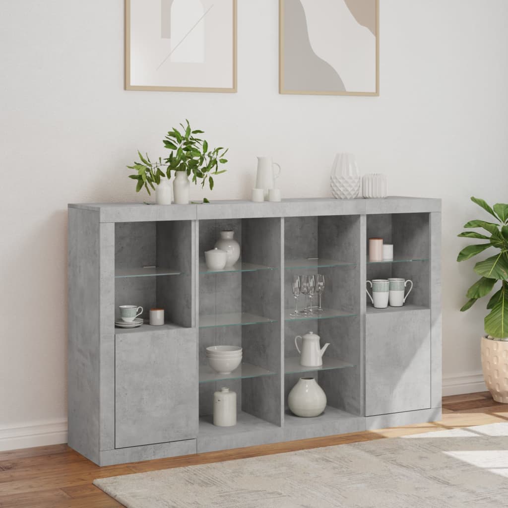 Sideboards with LED Lights 3 pcs Concrete Grey Engineered Wood