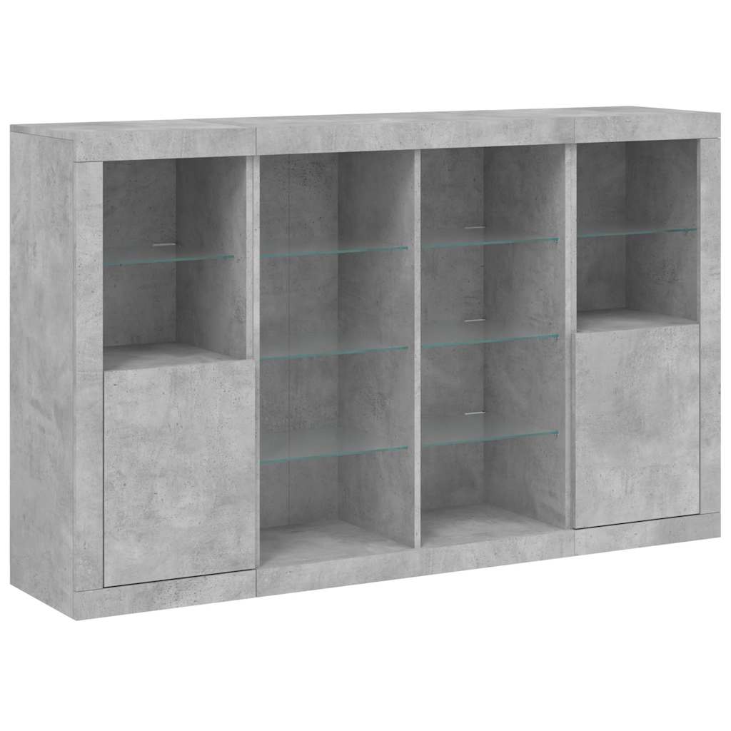 Sideboards with LED Lights 3 pcs Concrete Grey Engineered Wood
