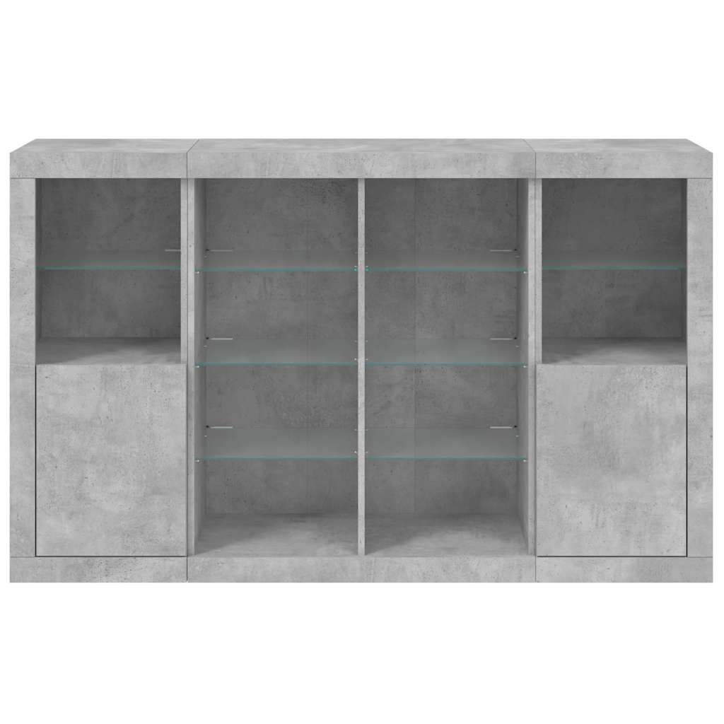 Sideboards with LED Lights 3 pcs Concrete Grey Engineered Wood