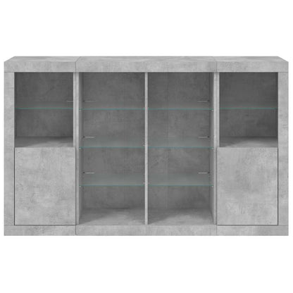 Sideboards with LED Lights 3 pcs Concrete Grey Engineered Wood