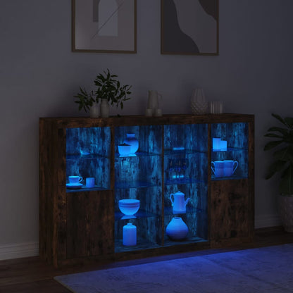 Sideboards with LED Lights 3 pcs Smoked Oak Engineered Wood