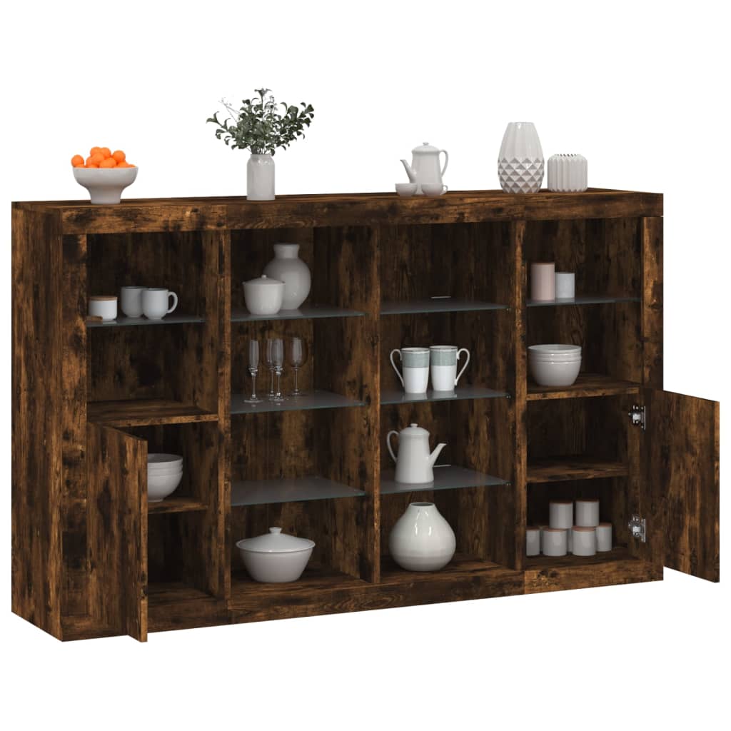 Sideboards with LED Lights 3 pcs Smoked Oak Engineered Wood