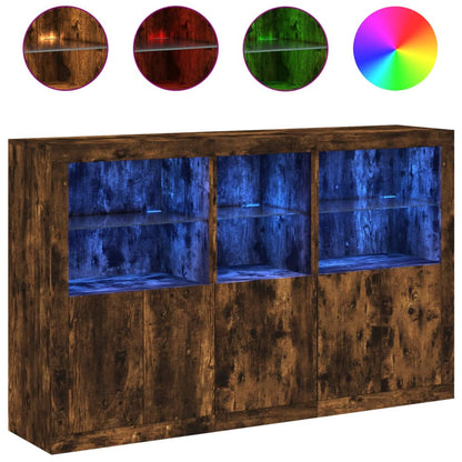 Sideboard with LED Lights Smoked Oak 162x37x100 cm
