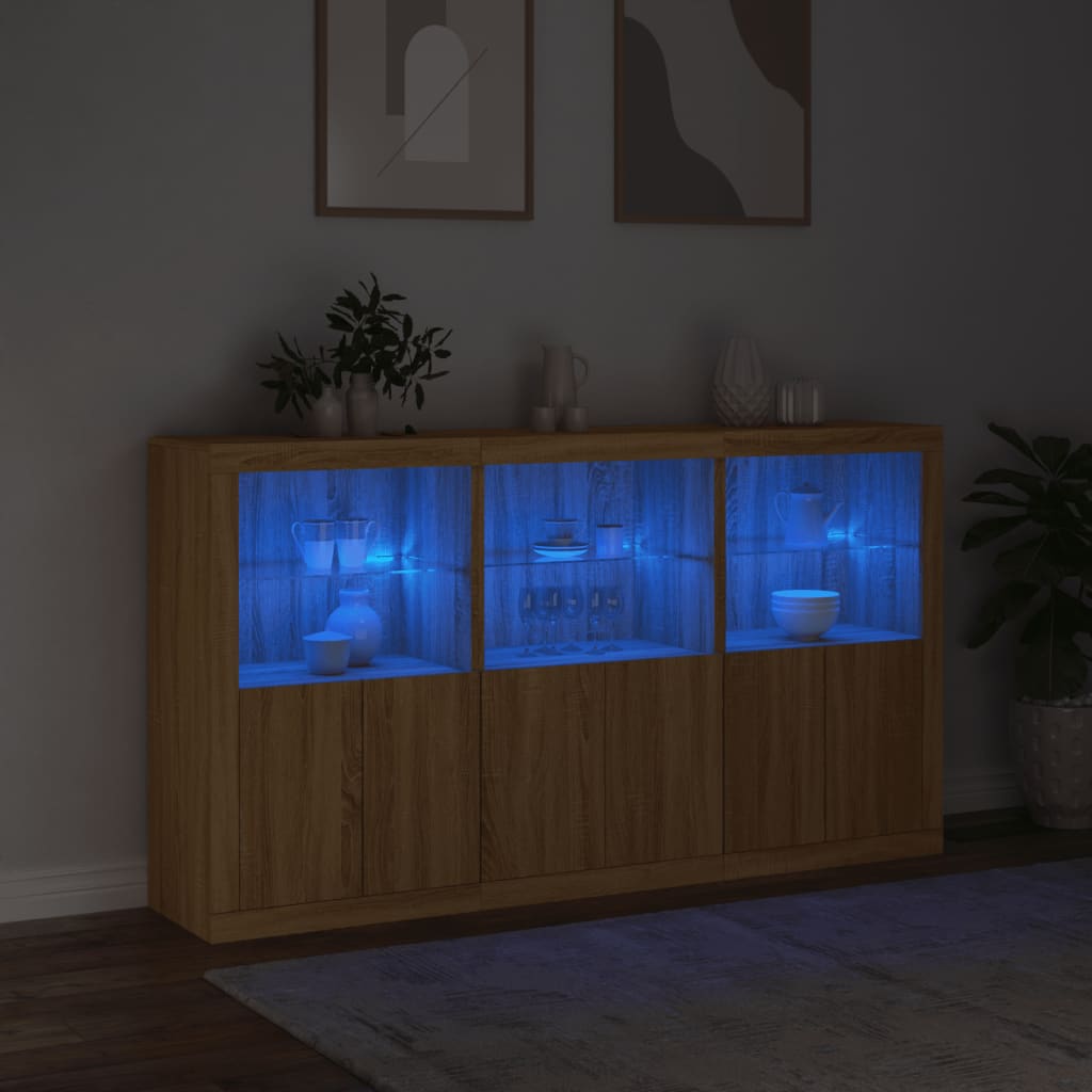 Sideboard with LED Lights Sonoma Oak 181,5x37x100 cm