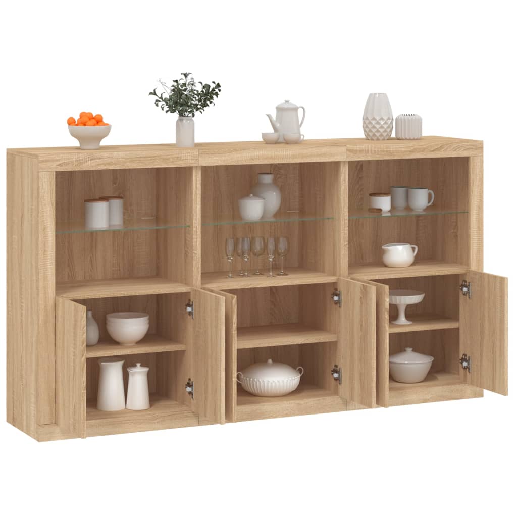 Sideboard with LED Lights Sonoma Oak 181,5x37x100 cm