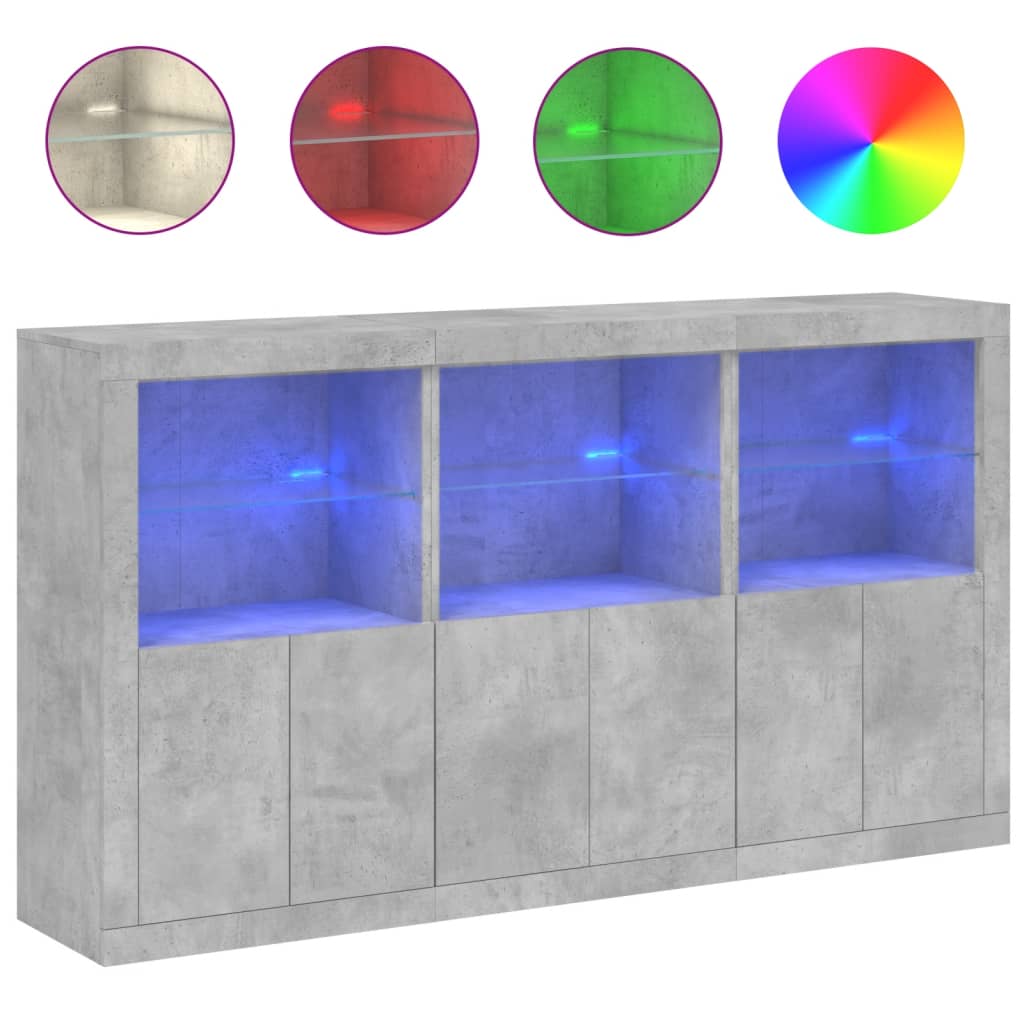 Sideboard with LED Lights Concrete Grey 181,5x37x100 cm
