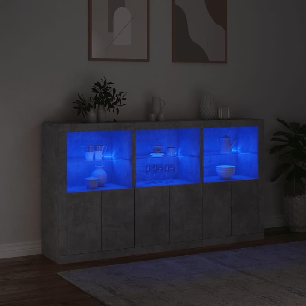 Sideboard with LED Lights Concrete Grey 181,5x37x100 cm