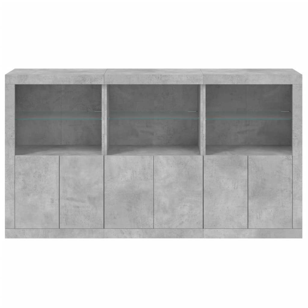Sideboard with LED Lights Concrete Grey 181,5x37x100 cm