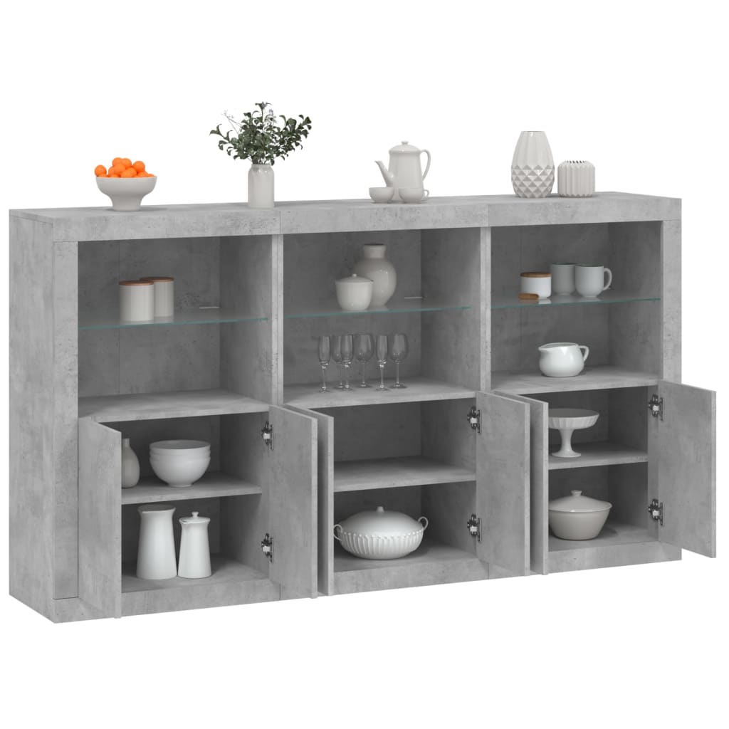 Sideboard with LED Lights Concrete Grey 181,5x37x100 cm
