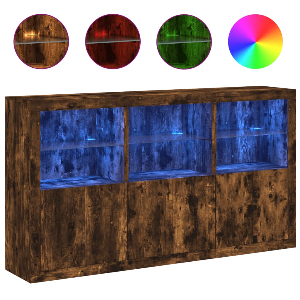 Sideboard with LED Lights Smoked Oak 181,5x37x100 cm