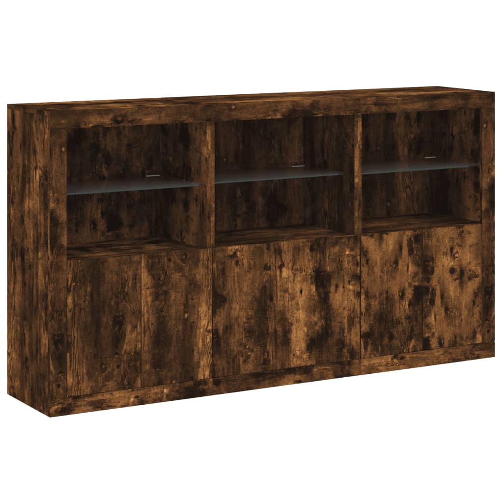 Sideboard with LED Lights Smoked Oak 181,5x37x100 cm