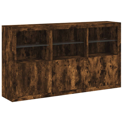 Sideboard with LED Lights Smoked Oak 181,5x37x100 cm
