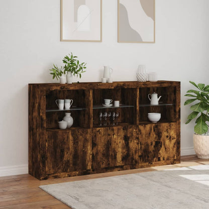 Sideboard with LED Lights Smoked Oak 181,5x37x100 cm