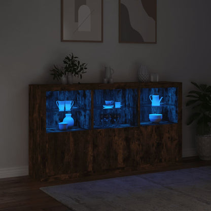Sideboard with LED Lights Smoked Oak 181,5x37x100 cm