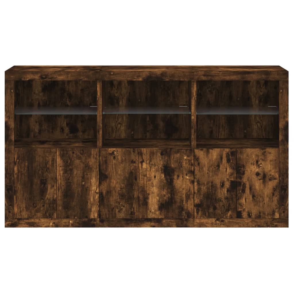 Sideboard with LED Lights Smoked Oak 181,5x37x100 cm