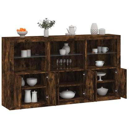 Sideboard with LED Lights Smoked Oak 181,5x37x100 cm