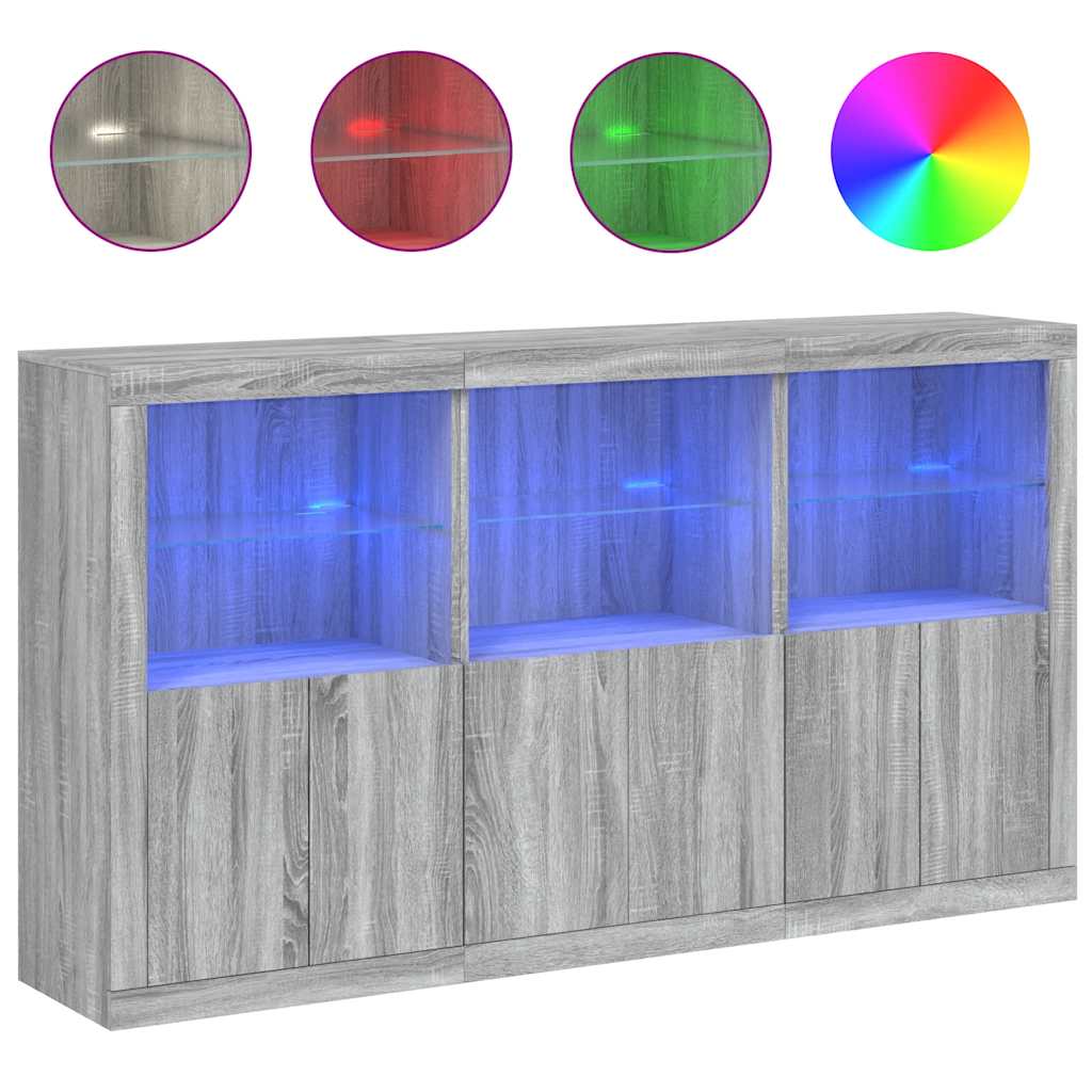Sideboard with LED Lights Grey Sonoma 181,5x37x100 cm