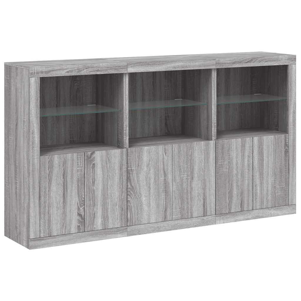 Sideboard with LED Lights Grey Sonoma 181,5x37x100 cm