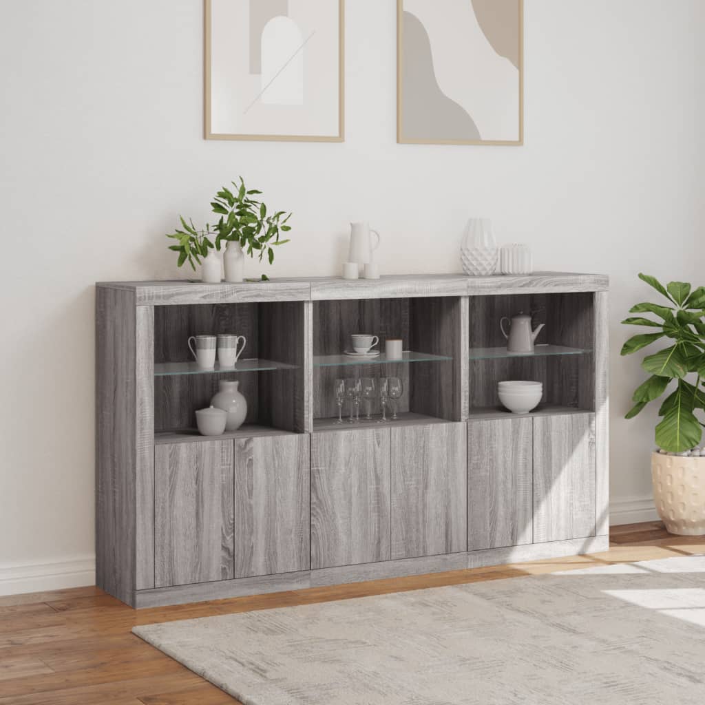 Sideboard with LED Lights Grey Sonoma 181.5x37x100 cm