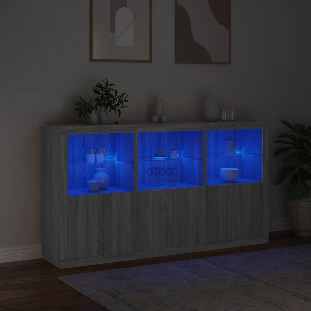 Sideboard with LED Lights Grey Sonoma 181,5x37x100 cm