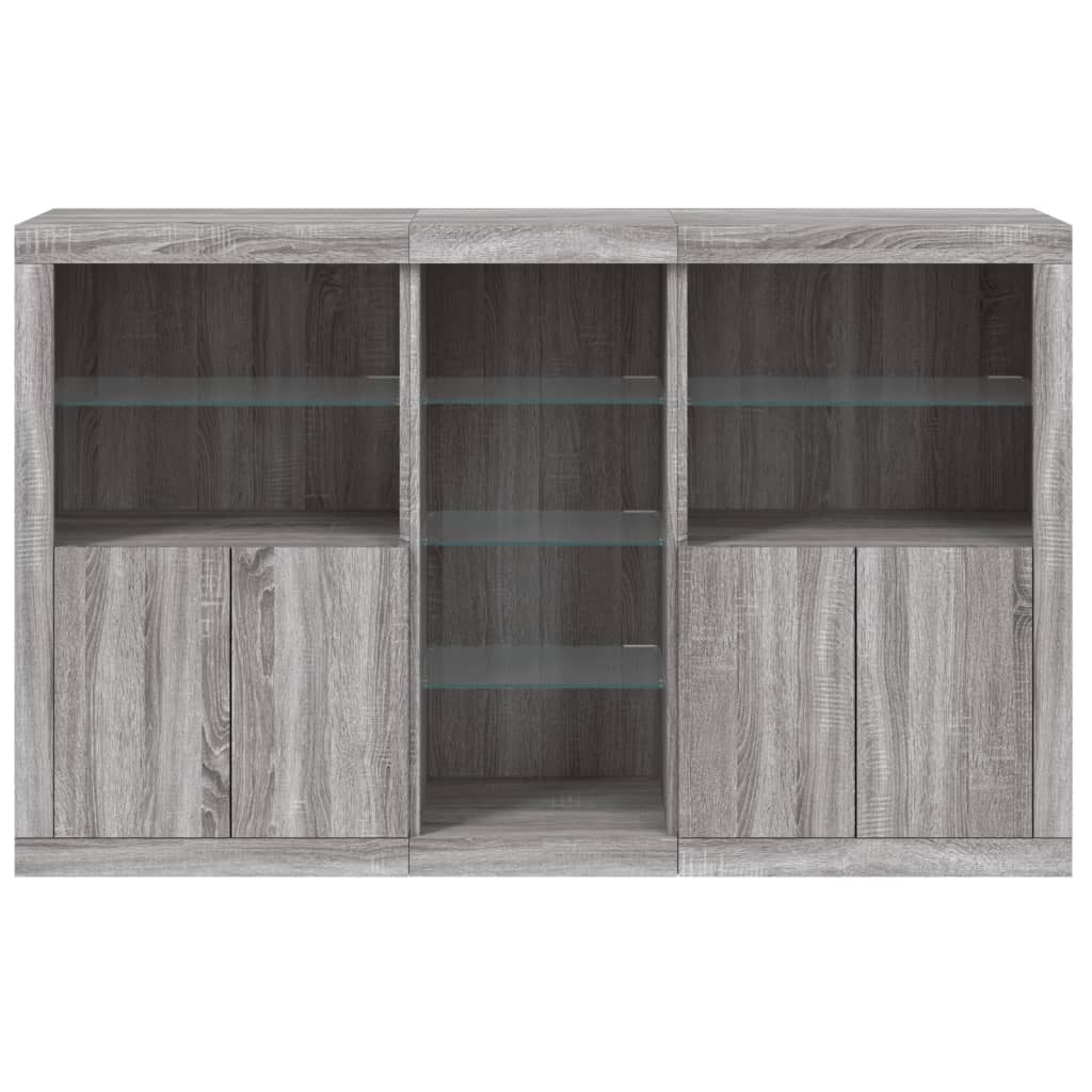 Sideboard with LED Lights Grey Sonoma 162x37x100 cm