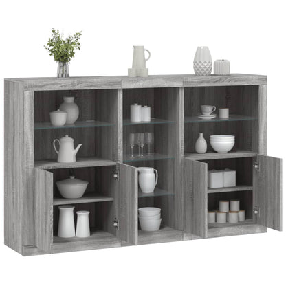 Sideboard with LED Lights Grey Sonoma 162x37x100 cm