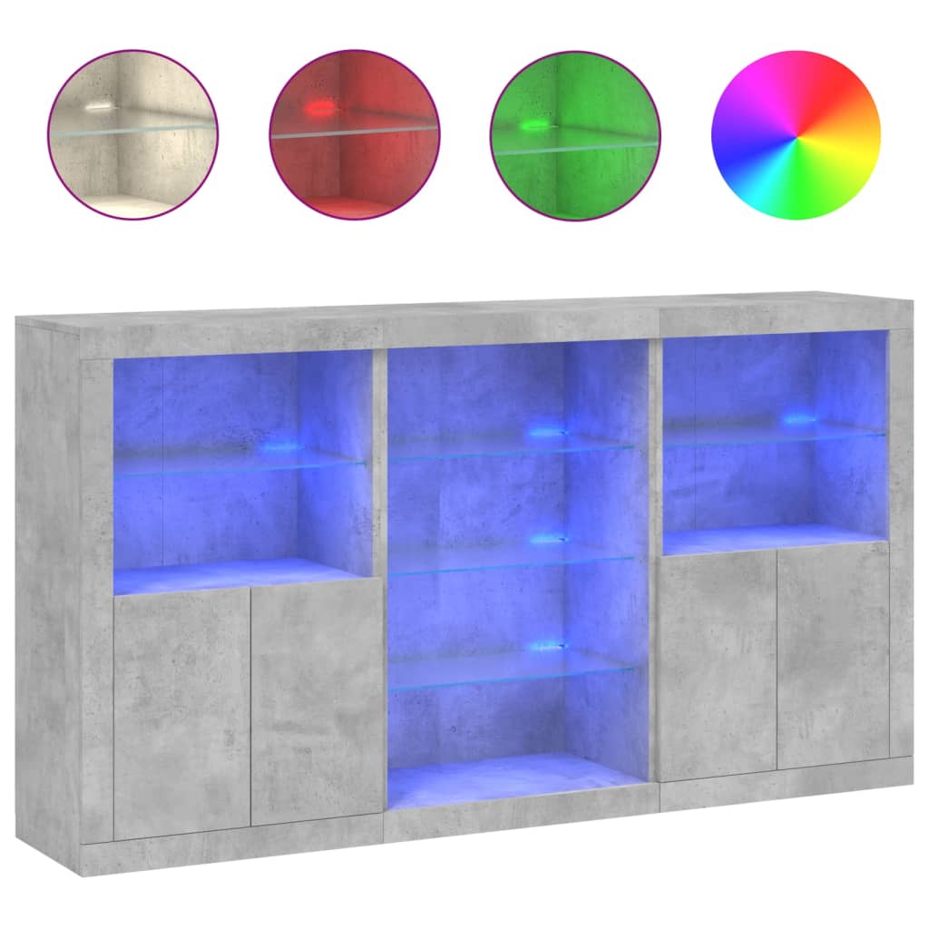 Sideboard with LED Lights Concrete Grey 181,5x37x100 cm