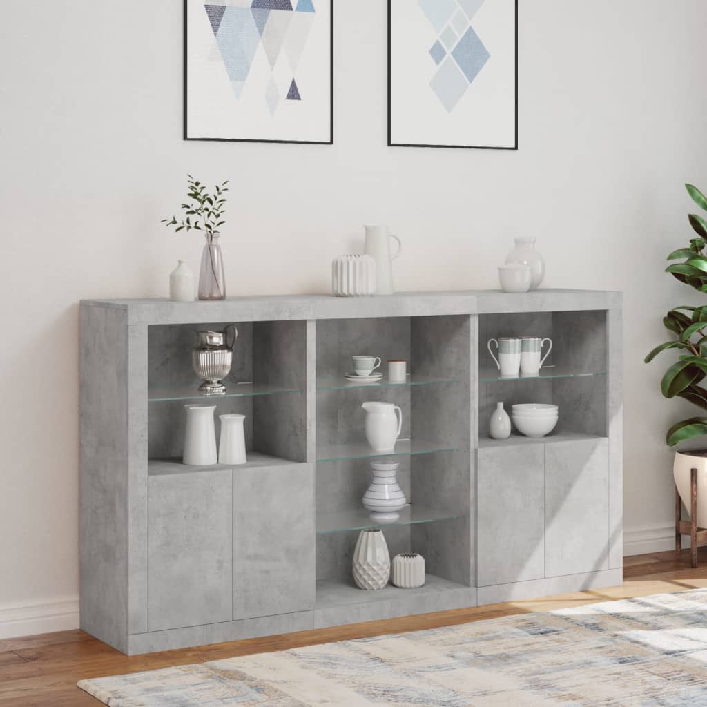 Sideboard with LED Lights Concrete Grey 181,5x37x100 cm
