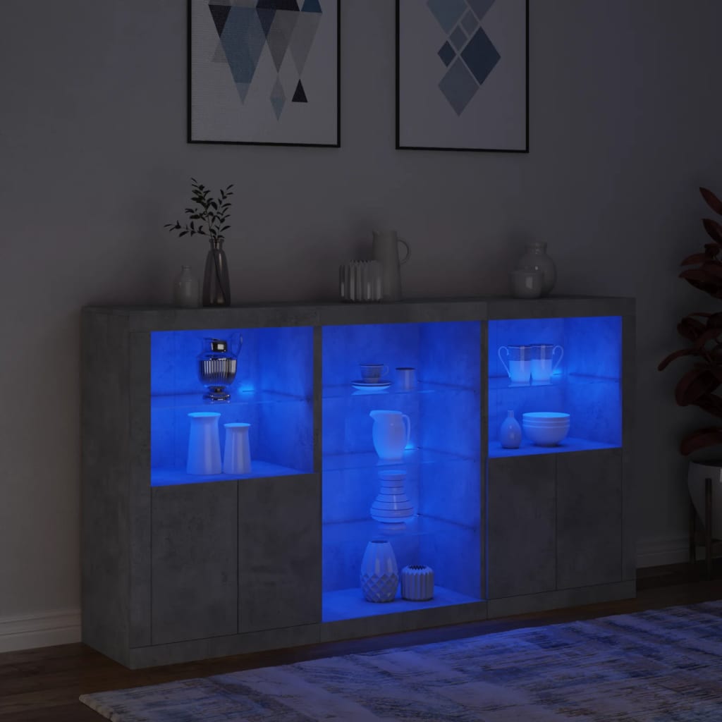 Sideboard with LED Lights Concrete Grey 181,5x37x100 cm