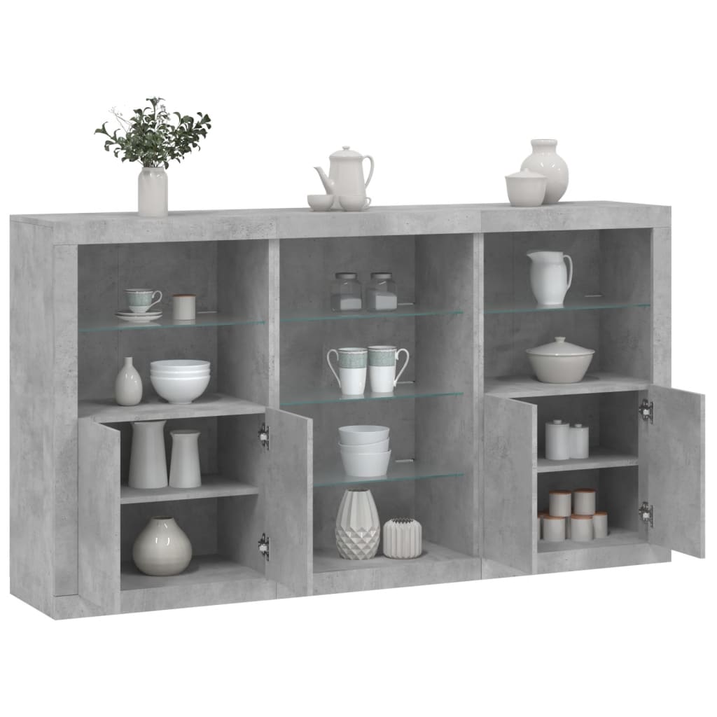 Sideboard with LED Lights Concrete Grey 181,5x37x100 cm