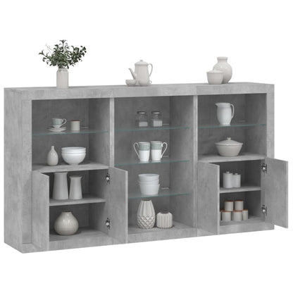 Sideboard with LED Lights Concrete Grey 181,5x37x100 cm