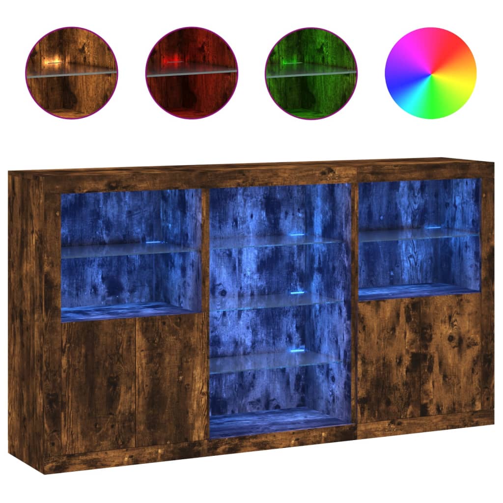 Sideboard with LED Lights Smoked Oak 181,5x37x100 cm