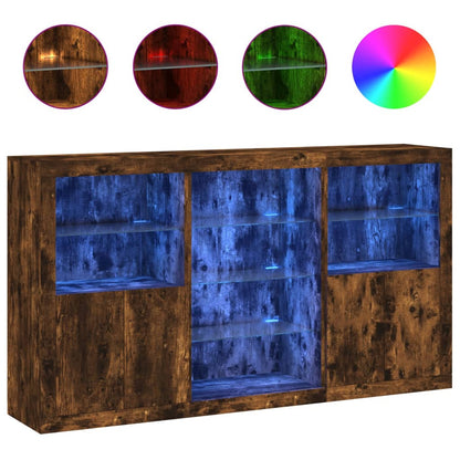 Sideboard with LED Lights Smoked Oak 181,5x37x100 cm