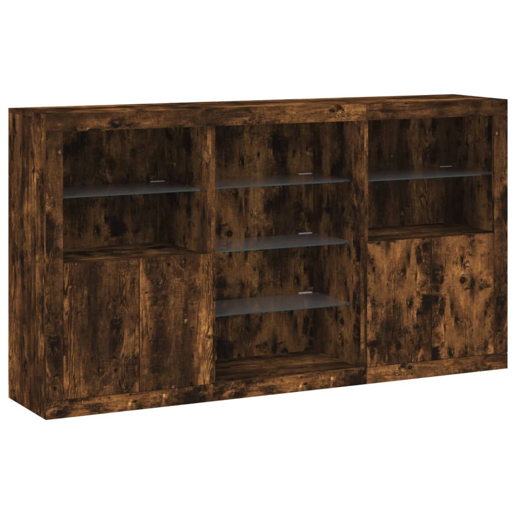 Sideboard with LED Lights Smoked Oak 181,5x37x100 cm