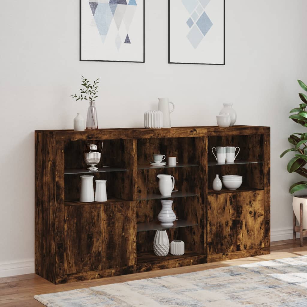 Sideboard with LED Lights Smoked Oak 181,5x37x100 cm