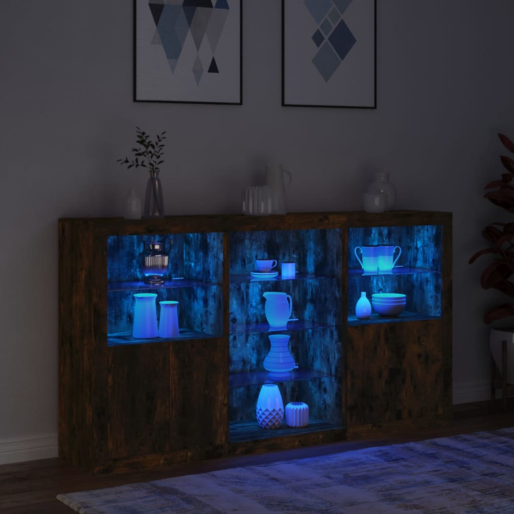 Sideboard with LED Lights Smoked Oak 181,5x37x100 cm