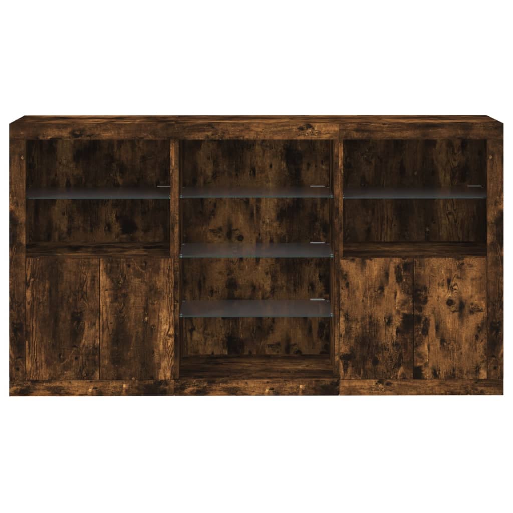 Sideboard with LED Lights Smoked Oak 181,5x37x100 cm