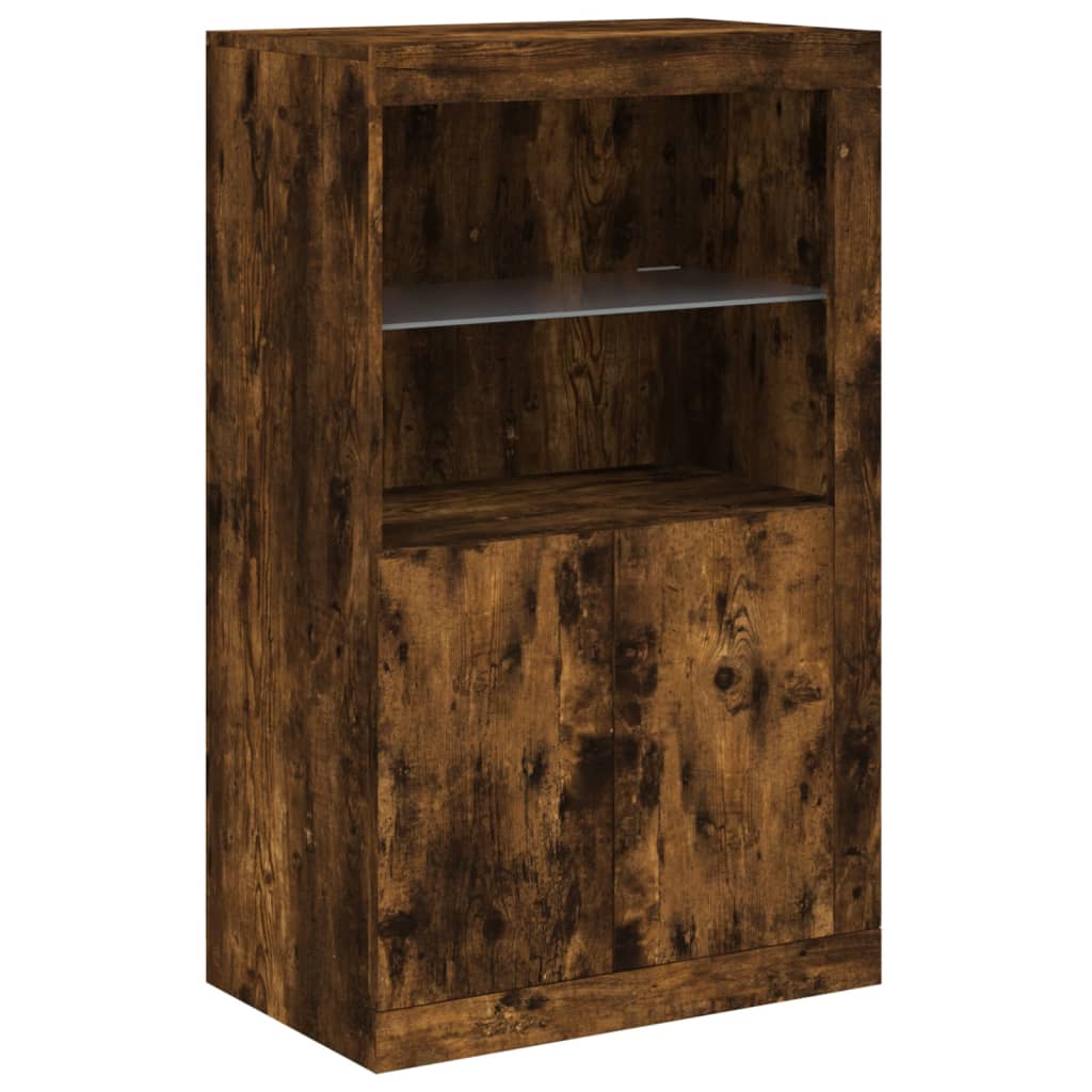 Sideboard with LED Lights Smoked Oak 181,5x37x100 cm